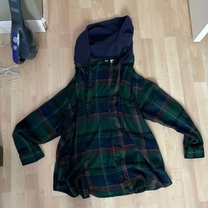 Urban Outfitters BDG Darcy Plaid Flannel Hooded Button-Down Shirt